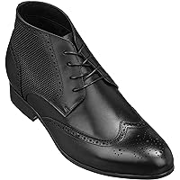 Men's Invisible Height Increasing Elevator Shoes - Black Leather Lace-up Wing-tip Dress Boots - 2.8 Inches Taller - Y5062