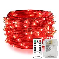 ER CHEN Fairy Lights Battery Operated Waterproof 8 Modes with Remote Timer, 33ft 100 LED Silver Coated Copper Wire Twinkle String Lights for Indoor Outdoor Decor (Red)