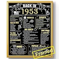 70th Birthday Decorations 1953 Birthday Gifts for Men Back in 1953 Poster Cheers to 70 Years Anniversary Decorations Poster Cards Black and Gold Frame Vintage 1953 Supplies