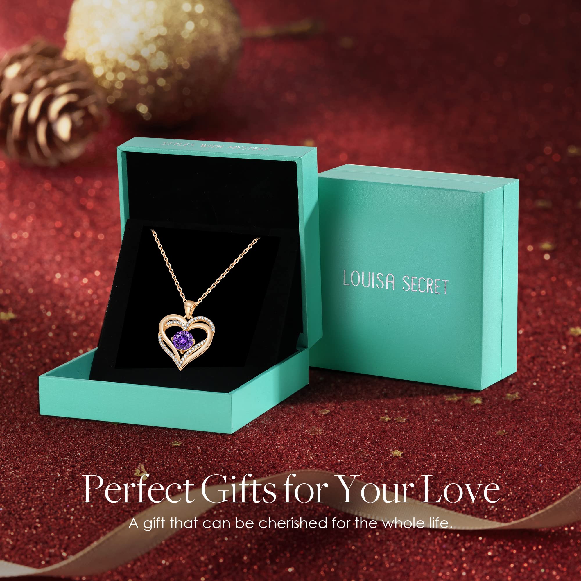 LOUISA SECRET Love Heart Birthstone Necklaces for Women, 925 Sterling Silver Women Pendant Necklace, Mother’s Day Birthday Anniversary Jewelry Gift for Woman Mother Mom Wife Her Girlfriend Girl