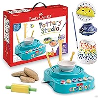 Faber-Castell Pottery Studio - Kids Pottery Wheel Kit for Ages 8+, Complete Pottery Wheel and Painting Kit for Beginners, 3 lbs of Sculpting Clay and Tools