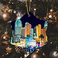 Christmas Ornaments 2023 Skyline Las Vegas City Landscape Hanging Ornaments Twilights Skyline Picture Panorama Christmas Ornaments Collectible Gift for Christmas Tree Decorations Ceramic Hexagons