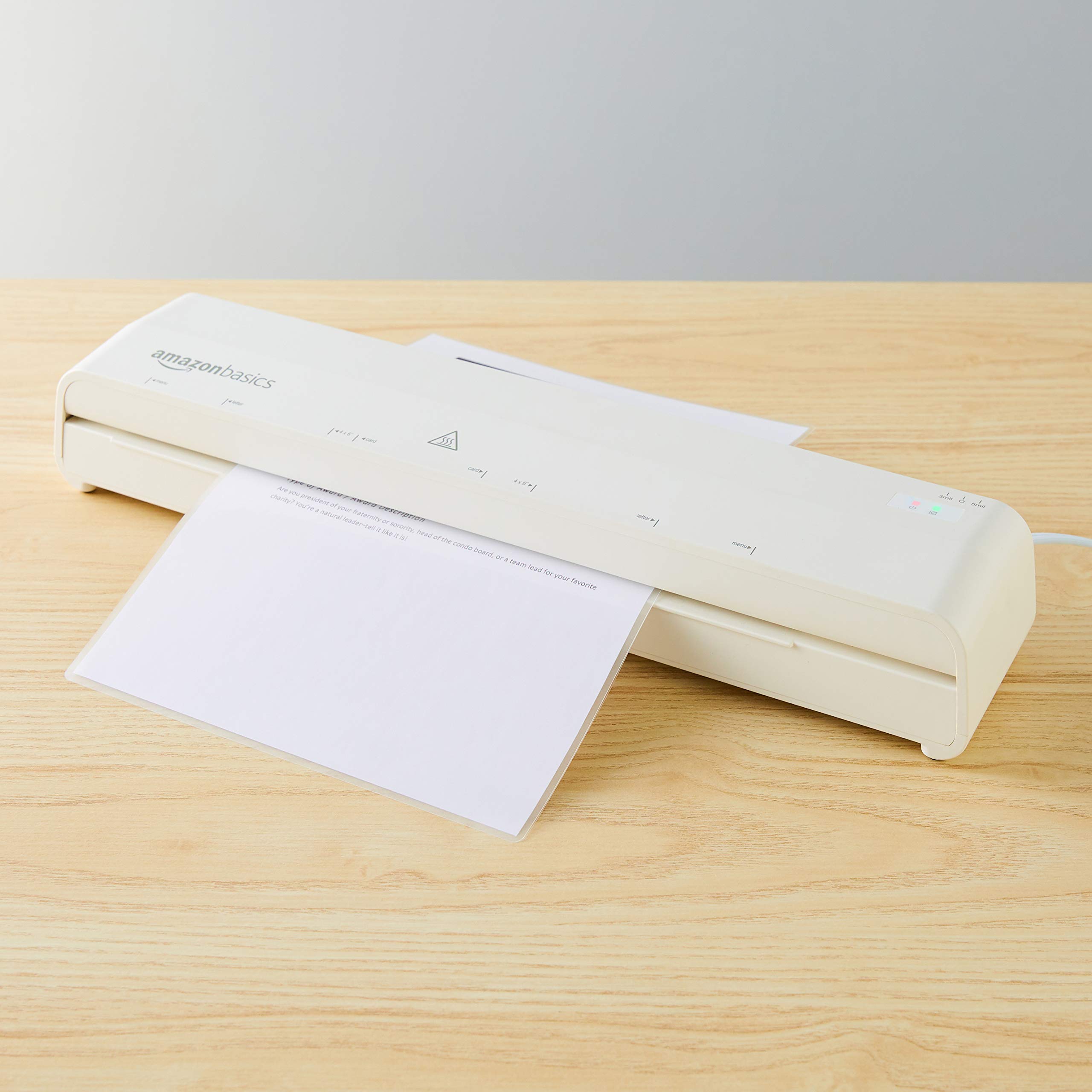Amazon Basics 12-Inch Thermal Laminator Machine with Rapid Warm-Up (1 min), 20 Assorted Laminating Pouches Included, White