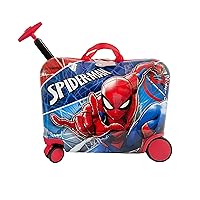 Fast Forward Spiderman Ride on Suitcase for Kids, 18'' Suitcase with Seat for Kids, Cute Lightweight Kids Travel Suitcase Trolley