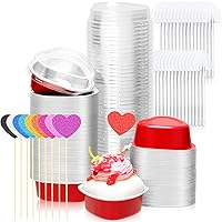 300 Pcs Valentine Day Heart Shaped Cake Pans Set 1.86 oz Disposable Mini Cake Pans with Lids Aluminum Brownie Pan with Mini Cupcake Topper, Cake Scoops for Baking Baby Shower Birthday Wedding Party