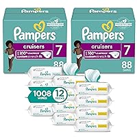 Pampers Cruisers Disposable Baby Diapers Size 7, 2 Month Supply (2 x 88 Count) with Sensitive Water Based Baby Wipes 12X Multi Pack Pop-Top and Refill (1008 Count)