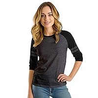 Decrum Grey and Black Soft Cotton Jersey 3/4 Sleeve Raglan Striped Shirts for Women [40041058] | Gry&Blk Striped Rgln, XXS