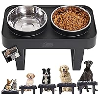 Elevated Dog Bowls Feeder, Adjustable Ergonomic Food and Water Raised Stand, Stainless Steel Rust Resistant Dishwasher Safe, Comfortable Non Slip for Dogs and Cat, Feeding Supplies Black