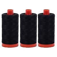 3-PACK - Aurifil 50WT - Black, Solid - Mako Cotton Thread - 1422Yds EACH