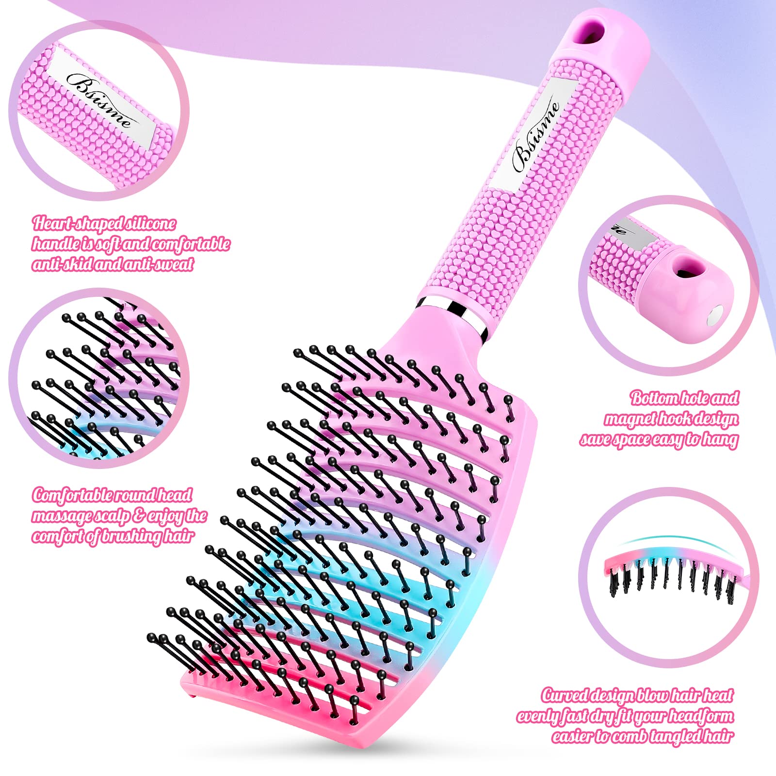 Hair Brush, Curved Vented Brush Faster Blow Drying, Paddle Detangling Hair Brushes for Women Men, Professional Curved Vent Styling Brush for Wet Dry Curly Thick Straight Hair