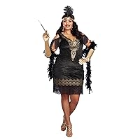 Dreamgirl Adult Womens Plus Size Flapper Dress Costume, 20s Great Gatsby, Swanky Flapper Halloween Costume, Black/Gold