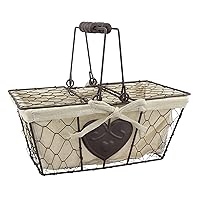 Stonebriar Farmhouse Metal Chicken Wire Picnic Basket with Hinged Lids, Handles, and Heart Detail