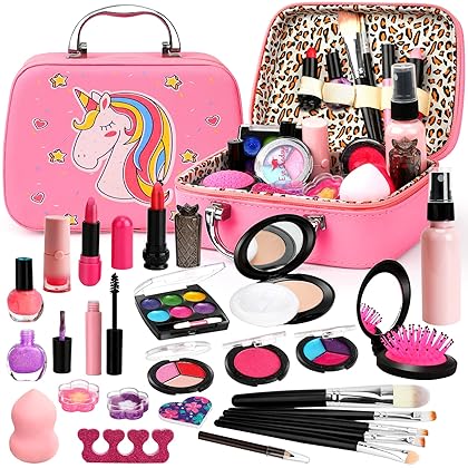 Kids Makeup Kit for Girls, Real Makeup Kit for Kids, Washable Makeup Kit Christmas Toys for Little Girls Child Pretend Play Makeup for 4 5 6 7 Years Old Birthday Gifts Toys