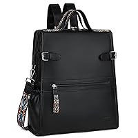 FADEON Leather Laptop Backpack for Women, Designer Ladies Work Travel Computer Backpack with Laptop Compartment Purse Black