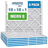 Aerostar 18x18x1 MERV 8 Pleated Air Filter, AC Furnace Air Filter, 6 Pack (Actual Size: 17 3/4