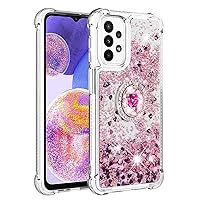 Shockproof Case for Samsung Galaxy A23 5G/4G,Glitter Bling Shine Diamond Heart Rainbow Quicksand Transparent TPU Shell with Rotating Finger Ring Kickstand