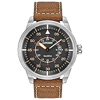 Men’s Eco-Drive 3-Hand Date Avion Watch with Leather Strap (Style: AW1361:10H)