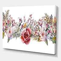 Pink Roses and Wildflower Farmhouse Canvas Wall Art 32x16