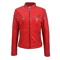 DR200 Ladies Classic Casual Biker Leather Jacket Red