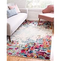 Chromatic Collection Modern Colorful & Vibrant Abstract Area Rug for Any Home Décor, 8' x 10' Rectangle, Multi/Blue