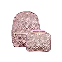 Packed Party Glitter Party Backpack and Lunch Bag Bundle; Women and Girls Fashion Shoulder Book Bag and Cute Soft Insulated Lunchbox for Kids