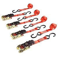 4-Pack Ratchet Tie-Down Straps - 10-Feet 1500lb Break Strength Cargo Straps for Camping, Hunting, Moving, Trailers, and Roof Racks by Stalwart