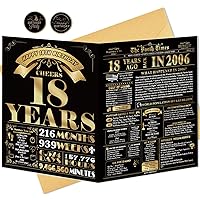 18th Birthday Card for Boys Girls, 18th Birthday Decor Gift, Ideal Birthday Card Gift For 18 Years Old Son Daughter Grandson Granddaughter, Jumbo Eighteen Birthday Decoration, Black Gold