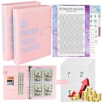 Money Saving Binder, Hyperzoo 100 Envelope Money Saving Challenge, Easy and Fun Way 100 Day to Save $5,050, Budget Binder Savings Challenge Book with Cash Envelopes for Home School (Pink 2Pack)