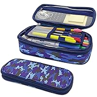 Teacher Created Resources Blue Camo Pencil Case Multifunctional Large Capacity Bag Pouch Holder Organizer