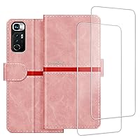 Phone Case Compatible with Gionee K10 + [2 Pack] Screen Protector Glass Film, Premium Leather Magnetic Protective Case Cover for Gionee K10 (6.8 inches) Pink
