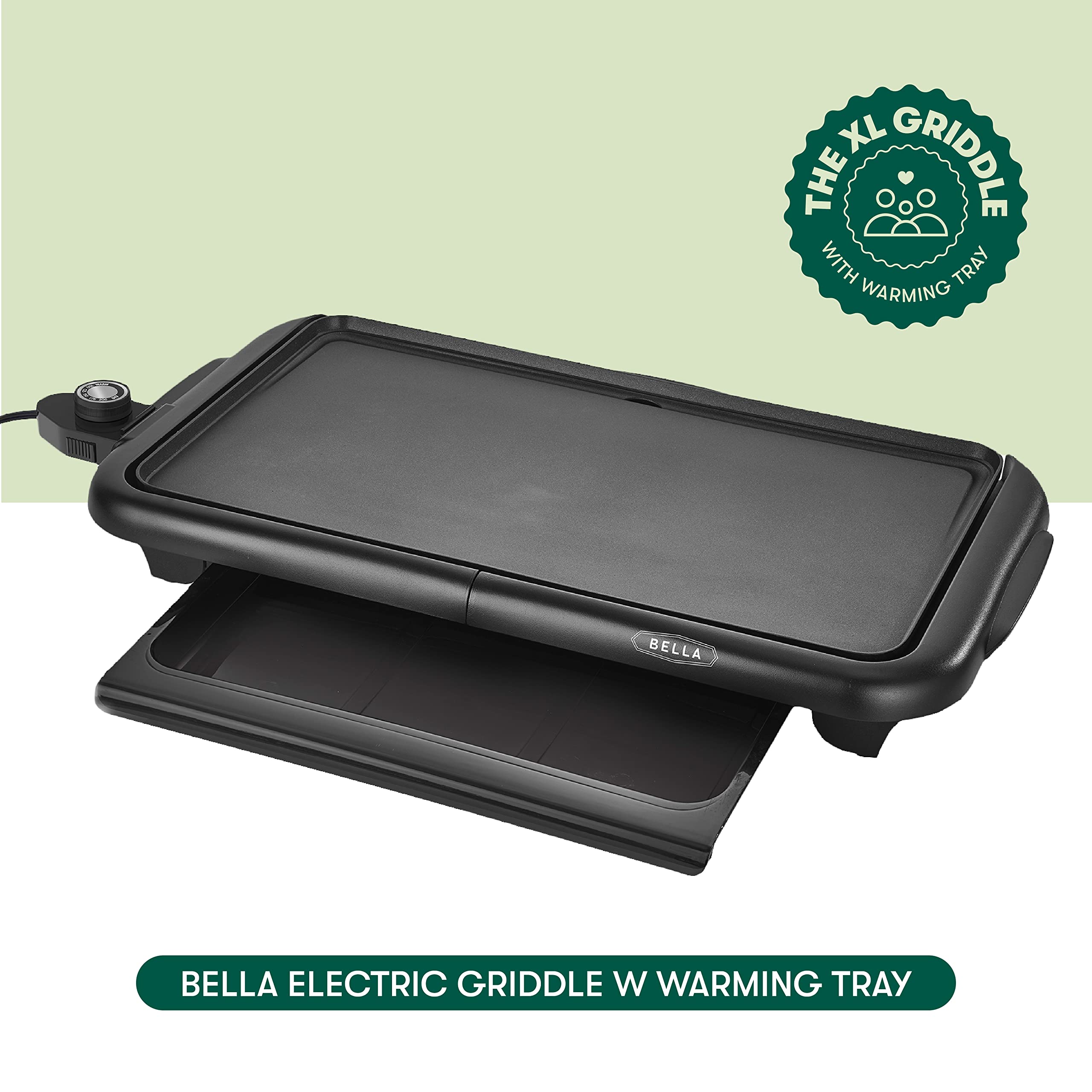 BELLA Electric Griddle with Warming Tray - Smokeless Indoor Grill, Nonstick Surface, Adjustable Temperature & Cool-touch Handles, 10