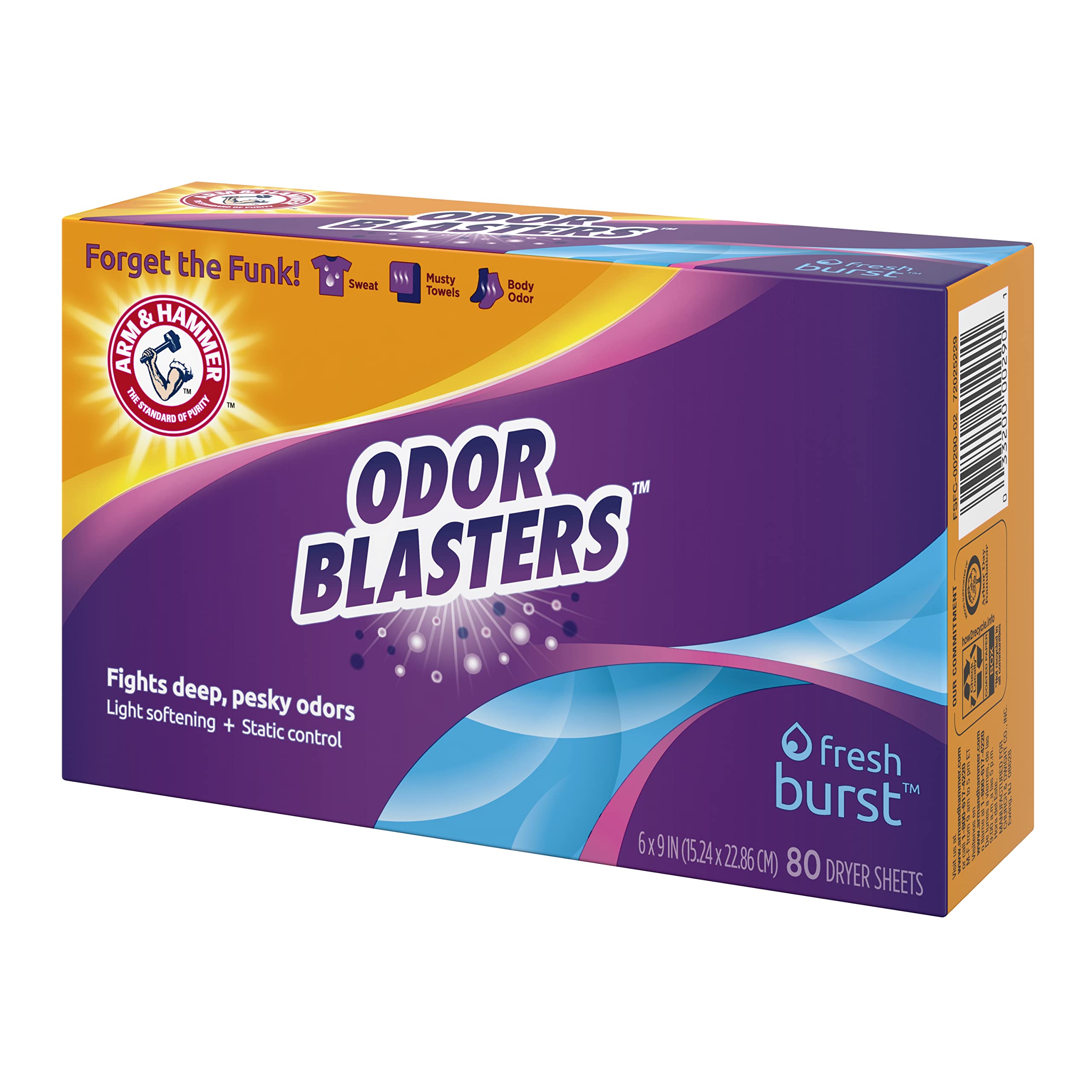 Arm & Hammer Dryer Sheet 80ct Odor Blaster Fresh Burst