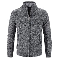 Men Full Zip Up Cardigan Sweaters Slim Fit Flannel Lining Knitted Cardigans Zipper Thick Casual Knit Sweater Coat (Dark Grey,X-Large)