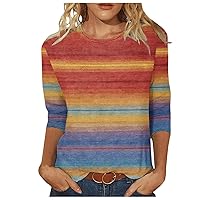Womens 3/4 Length Sleeve Tops Plus Size Casual Tie Dye Shirts Tshirts Tees Tunic 2024 Spring Summer Crewneck