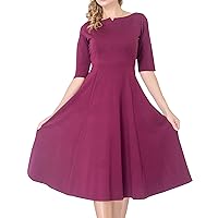 Marycrafts Women's Fit Flare Tea Midi Dress for Office Business Work