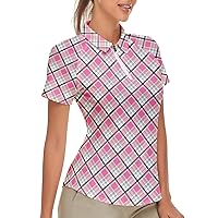 Women's Golf Shirt Short Sleeve Tennis Shirt Quarter Zip Golf Pullover Golf Polo Shirts Argyle Summer Dry Fit Tops