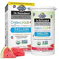 Garden of Life Dr. Formulated Probiotics Organic Kids+ Plus Vitamin C & D - Watermelon - Gluten, Dairy & Soy Free Immune & Digestive Health Supplement, No Added Sugar, 30 Chewables (Shelf Stable)