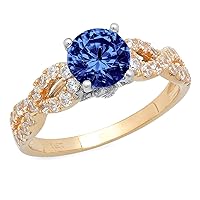 Clara Pucci 1.35ct Round Cut Solitaire Genuine Simulated Tanzanite Engagement Promise Anniversary Bridal Accent Ring 18K 2 tone Gold