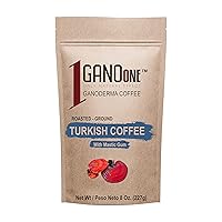 Turkish Coffee with Mastic Gum include Ganoderma Reishi Mushroom Extract Medium Roast Ground Special Blend 100% Arabica Coffee Resealable Doypack 8 Ounce (Pack of 1)
