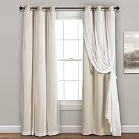 Sheer Grommet Curtains With Insulated Blackout Lining, Window Curtain Panels, Pair, 38