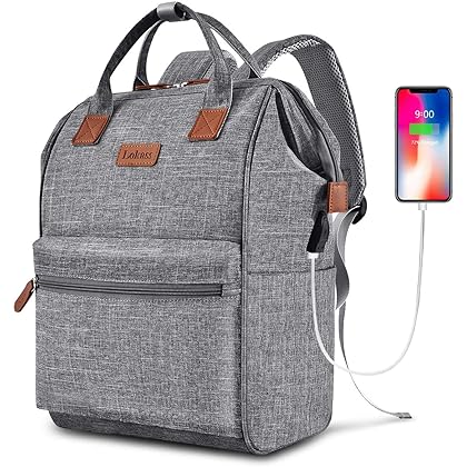 BRINCH Laptop Backpack for Women Men, Personal Item Travel Bag for 15.6 Inch Computer with USB Charging Port Water Resistant College Nurse Backpack Bag Carry On Bookbag for Work/Business,Gray