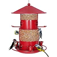 VECELO Bird Feeders for Outsides, Metal Wild Bird Feeder with Large Capacity, Mesh Tube Birdfeeders with 6 Perches & 4 Water Cups Hanging for Garden Yard Outside, Red