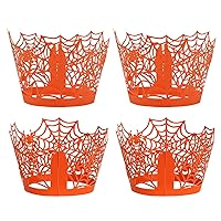 100 Pieces Halloween Cupcake Wrappers Spider Cupcake Wrapper Cupcake Liners Spiderweb Halloween Cupcake Liners for Halloween Party Decorations (100, Orange)