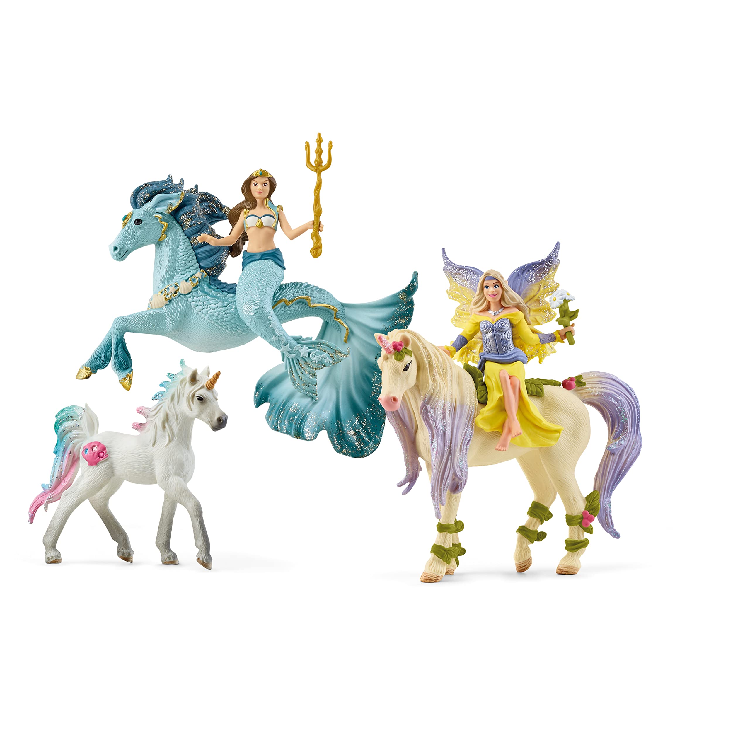 Schleich bayala, 5-Piece Starter Set with Fairy Feya, Mermaid Eyela, and Unicorn Toy Figurines, Ages 5+