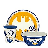 Zak Designs DC Comics Batman Kids Dinnerware Set 3 Pieces, Durable and Sustainable Melamine Bamboo Plate, Bowl, and Tumbler are Perfect For Dinner Time With Family (Batman, Robin, Batgirl)