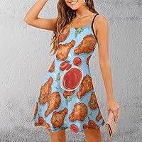 Fried Chicken and Tomato Sauce Women's Spaghetti Strap Mini Dress Sleeveless Summer Dresses
