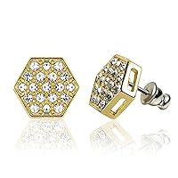 Forever Gold Austrian Crystal Hexagon Earrings Surgical Steel Posts & Comfort Backs E152G