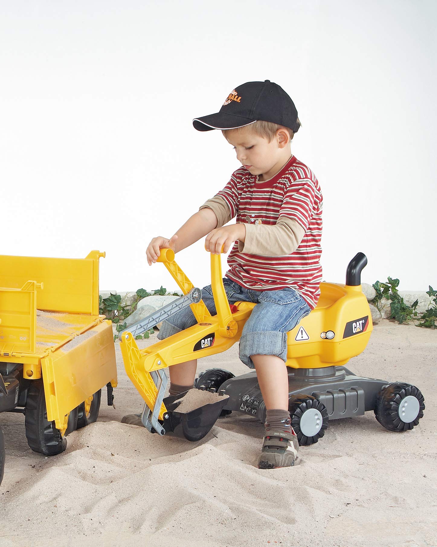 rolly toys CAT Construction Ride-On: 360-Degree Excavator/Shovel Digger, Youth Ages 3+ , Yellow
