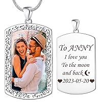 Fanery sue Picture Necklace Personalized Photo, Necklace with Picture Inside Custom Necklace Dog Tag Chain Hip Hop Jewelry Military Pendant Memorial Gifts for Men