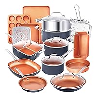 Gotham Steel 20 Pc Pots and Pans Set, Bakeware Set, Ceramic Cookware Set for Kitchen, Long Lasting Non Stick Pots and Pans Set with Lids Dishwasher / Oven Safe, Non Toxic-Copper